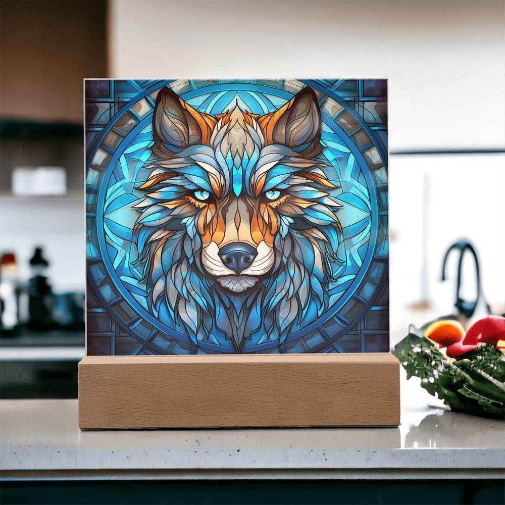 Wolf Sublimation Stained Glass Square Acrylic Plaque