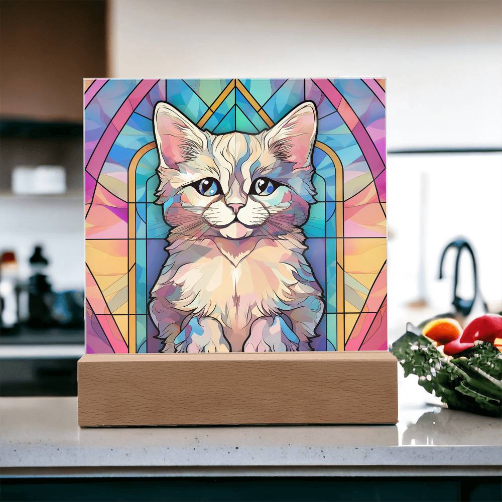 Kitty Cat Sublimation Stained Glass Square Acrylic Plaque