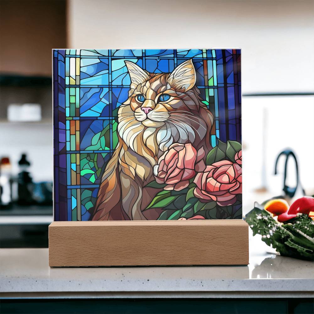 Cat Sublimation Stained Glass Square Acrylic Plaque