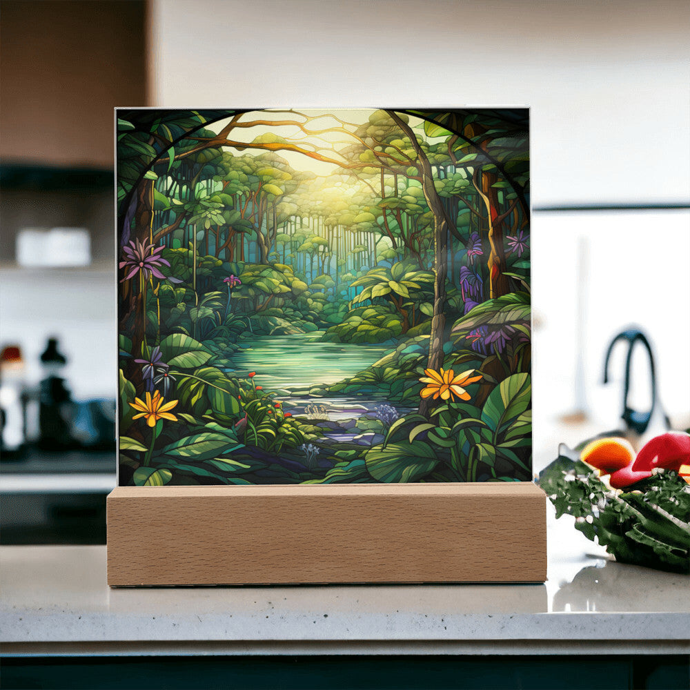 Tropical Rainforest Stained Glass Sublimation Square Acrylic Plaque