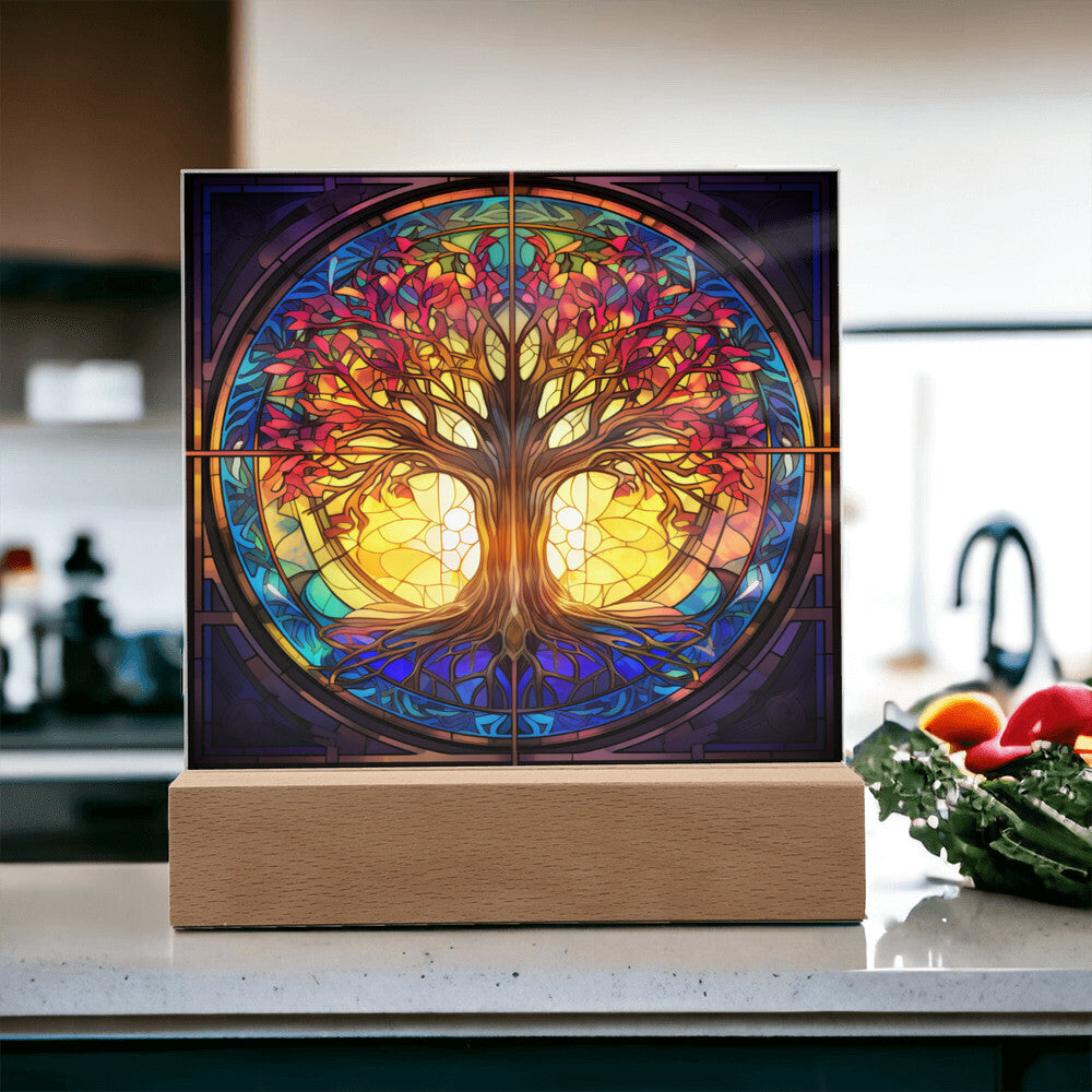 Tree of Life Stained Glass Sublimation Square Acrylic Plaque