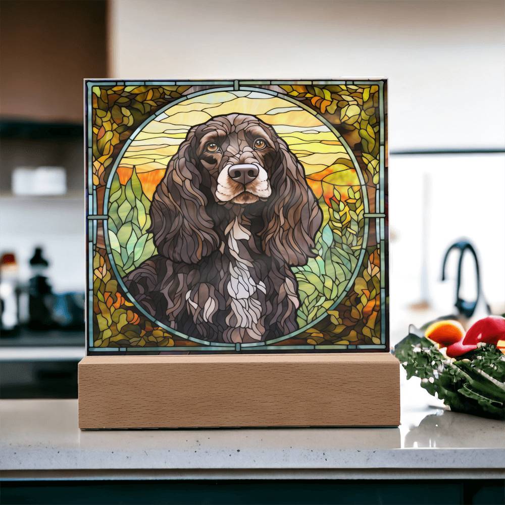 Grey English Cocker Spaniel Dog Acrylic  Square Plaque, Pet Memorial