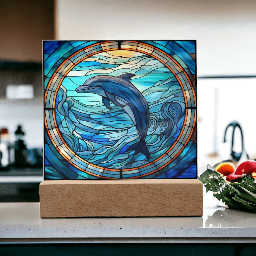 Dolphin Sublimation Stained Glass Square Acrylic Plaque