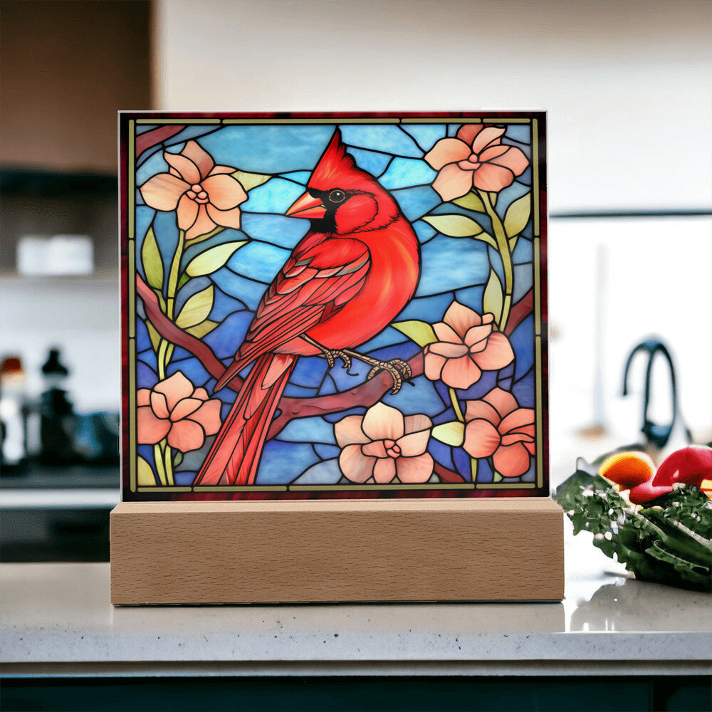 Red Cardinal Stained Glass Sublimation Square Acrylic Plaque