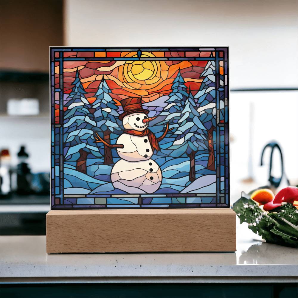 square-stained-glass-snowman (8) Sublimation Stained Glass Square Acrylic Plaque