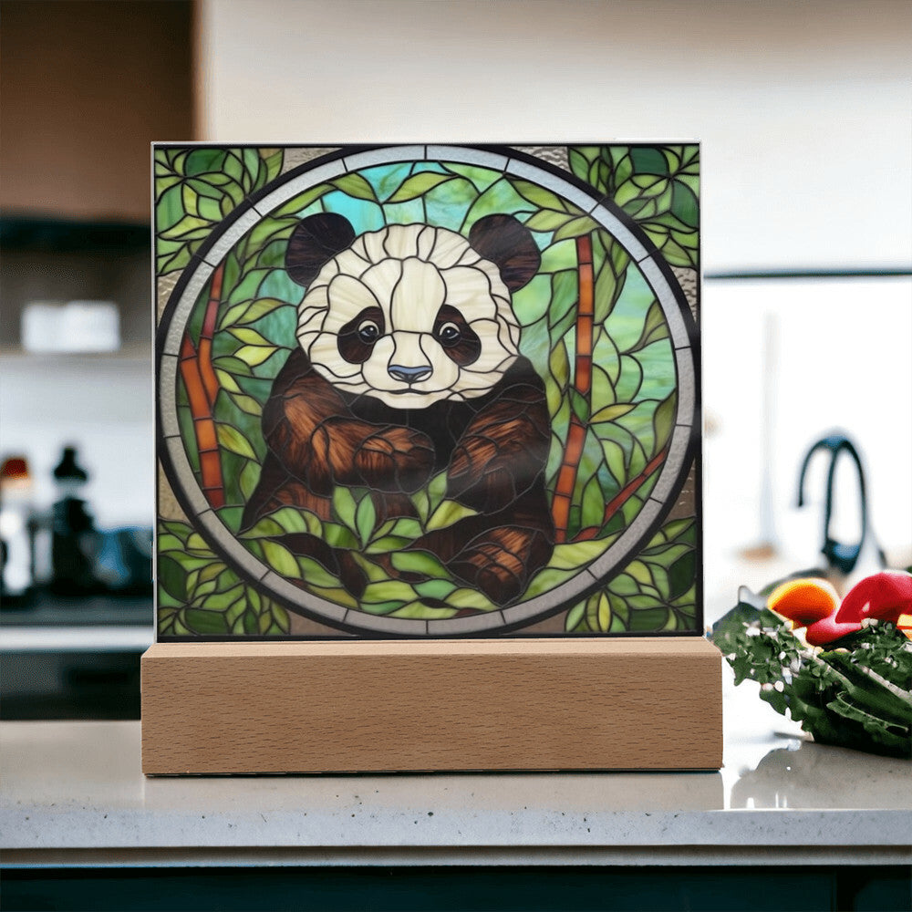 Panda Bear Stained Glass Sublimation Square Acrylic Plaque