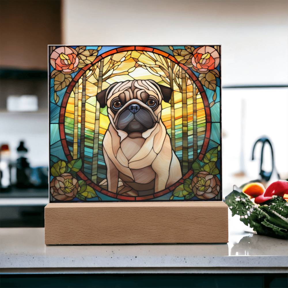 Pug Dog Acrylic  Square Plaque, Pet Memorial