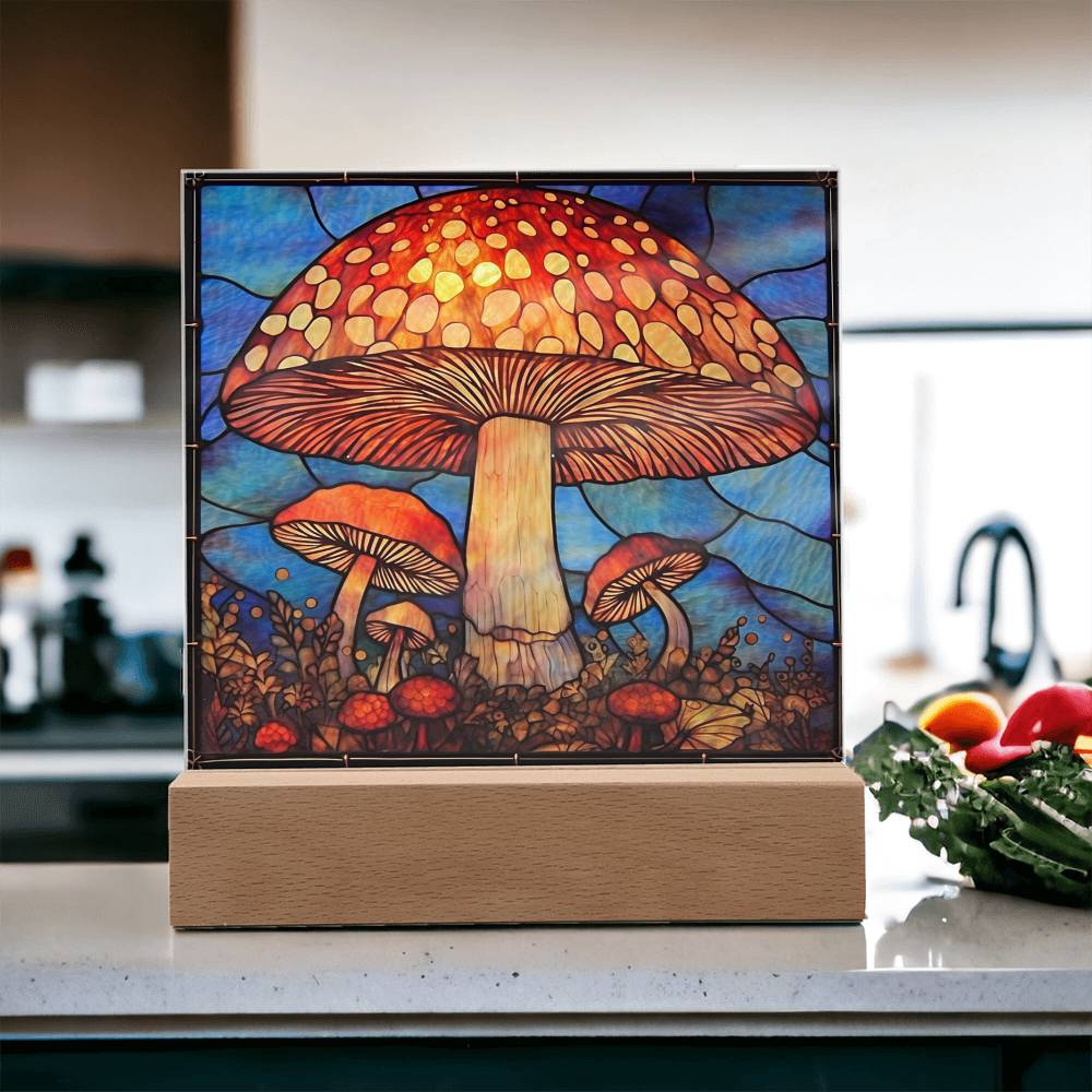 Mushroom Stained Glass Sublimation Square Acrylic Plaque