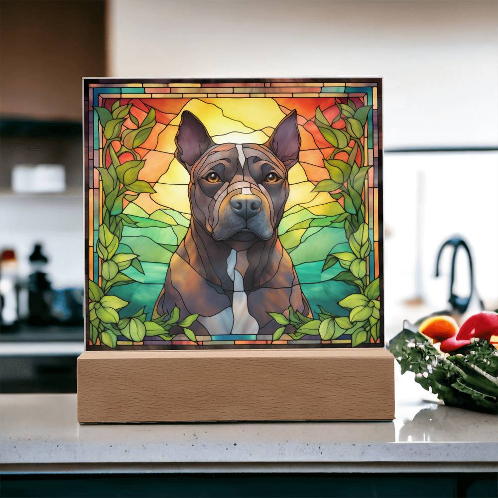 Grey American Pit Bull Terrier Dog Acrylic  Square Plaque, Pet Memorial