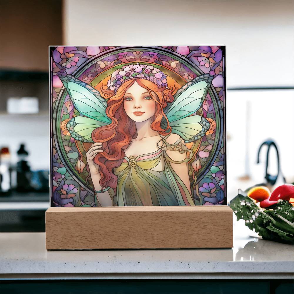 Fairy Sublimation Stained Glass Square Acrylic Plaque