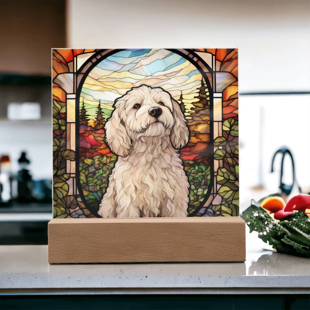 White Labradoodle Dog Acrylic  Square Plaque, Pet Memorial