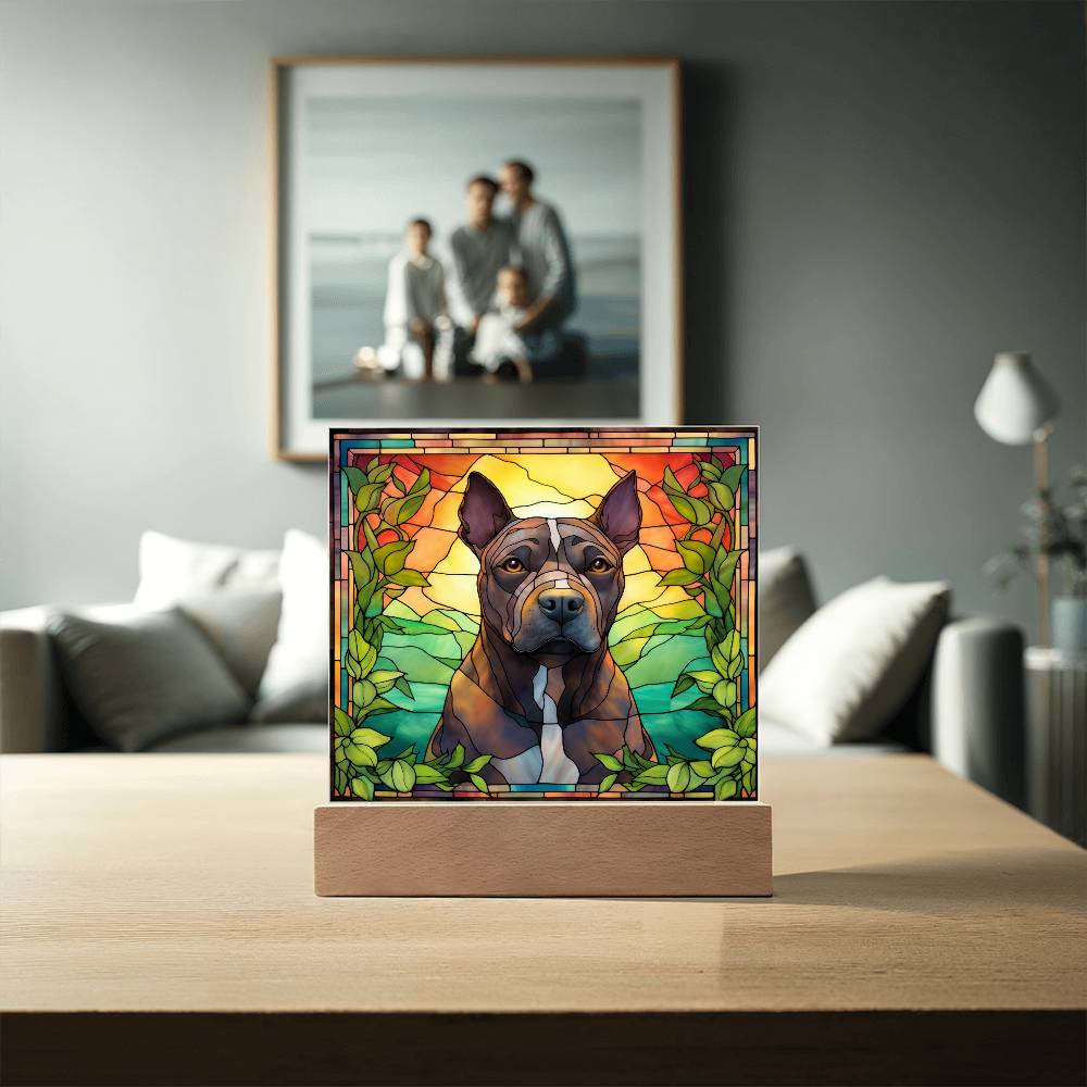 Grey American Pit Bull Terrier Dog Acrylic  Square Plaque, Pet Memorial