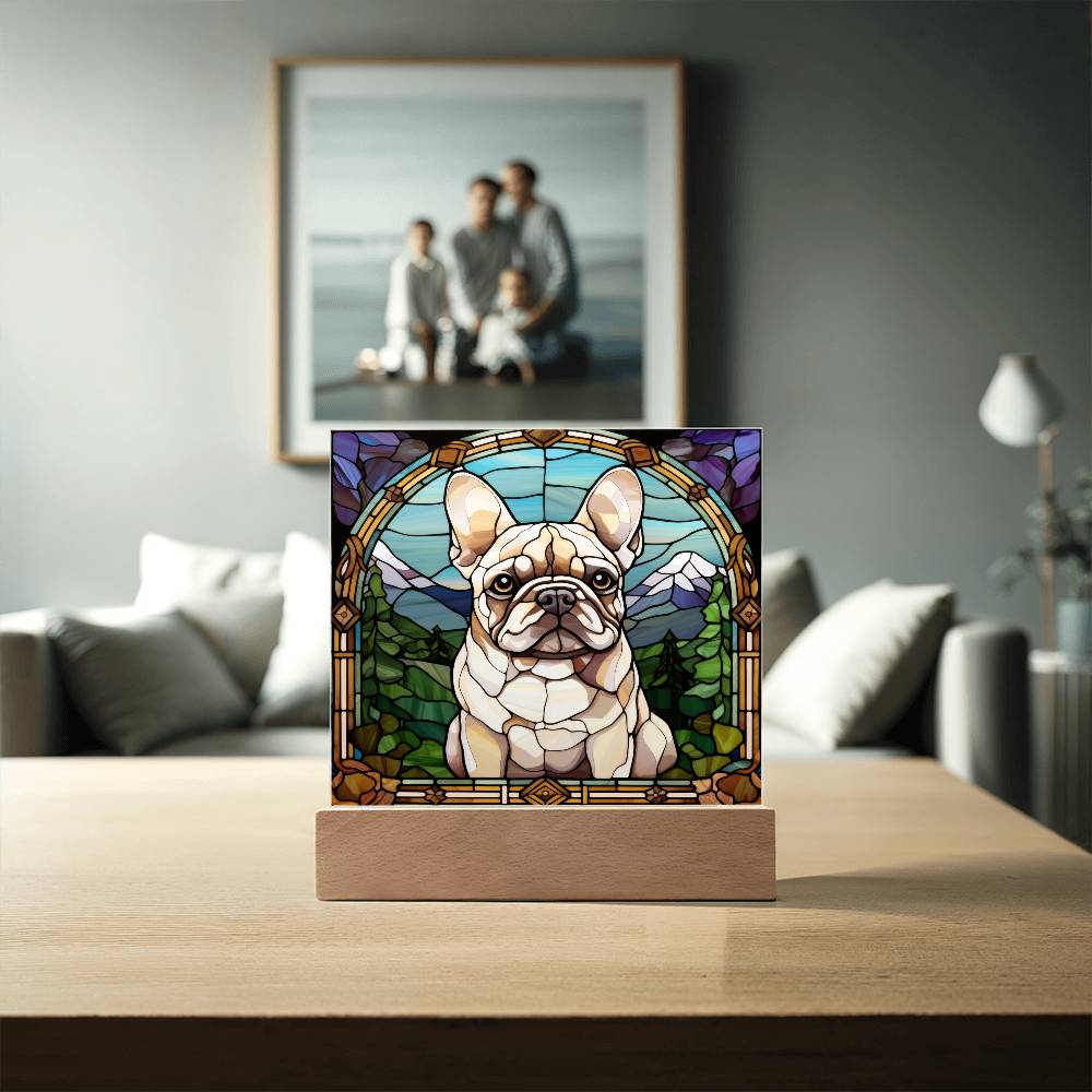 White French Bulldog Dog Acrylic  Square Plaque, Pet Memorial