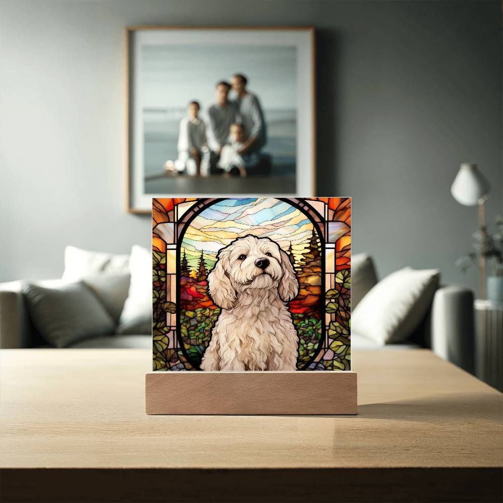 White Labradoodle Dog Acrylic  Square Plaque, Pet Memorial