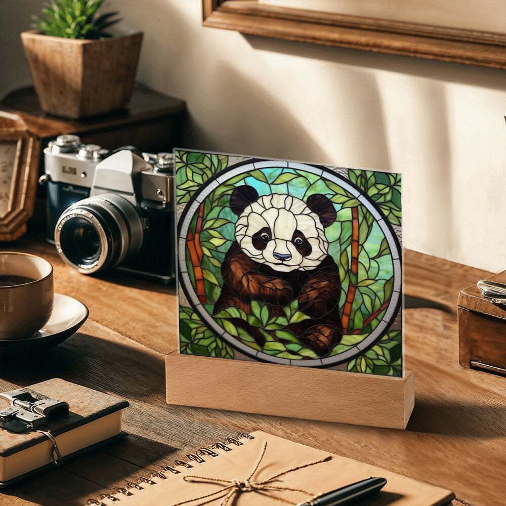 Panda Bear Stained Glass Sublimation Square Acrylic Plaque