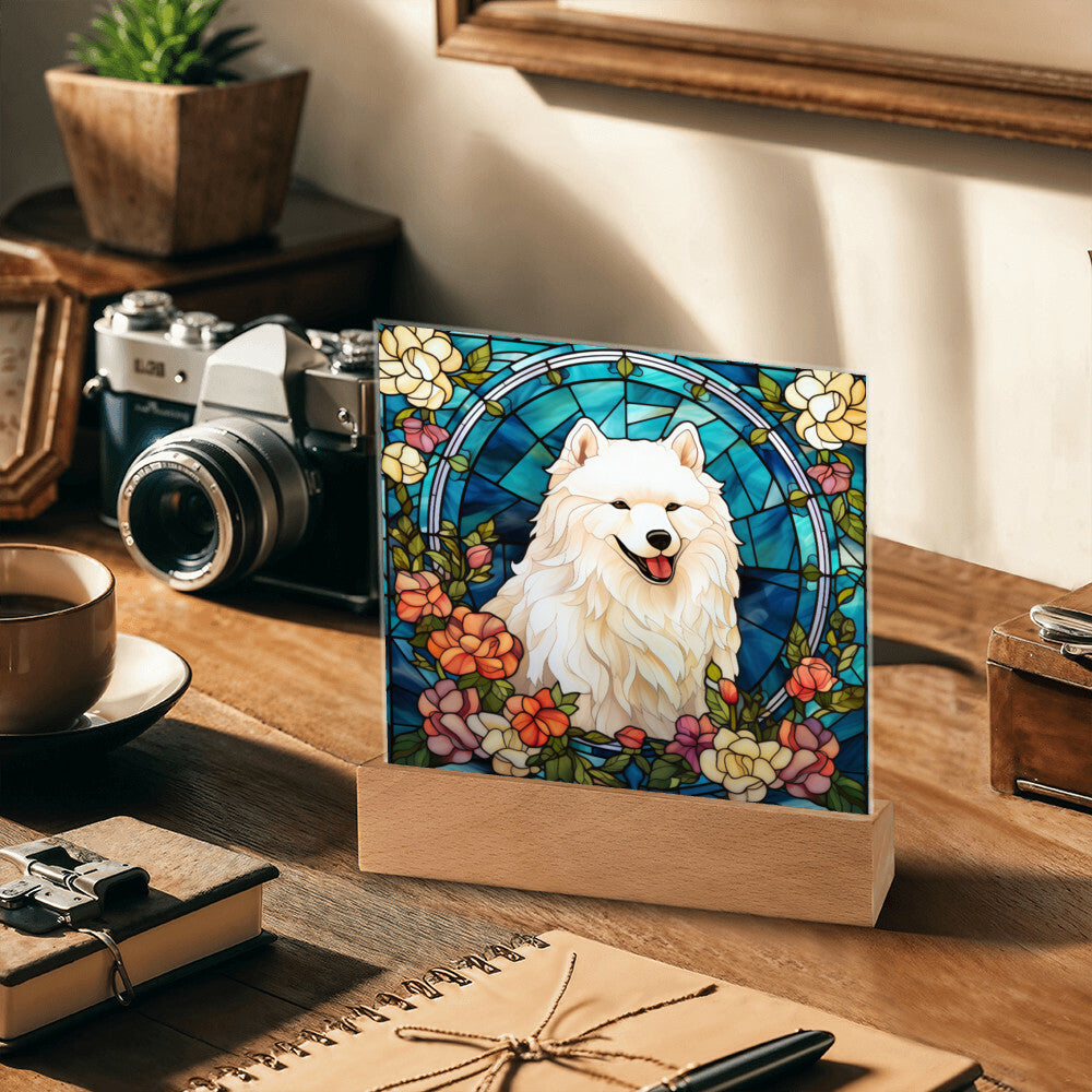 Samoyed Dog Acrylic  Square Plaque, Pet Memorial