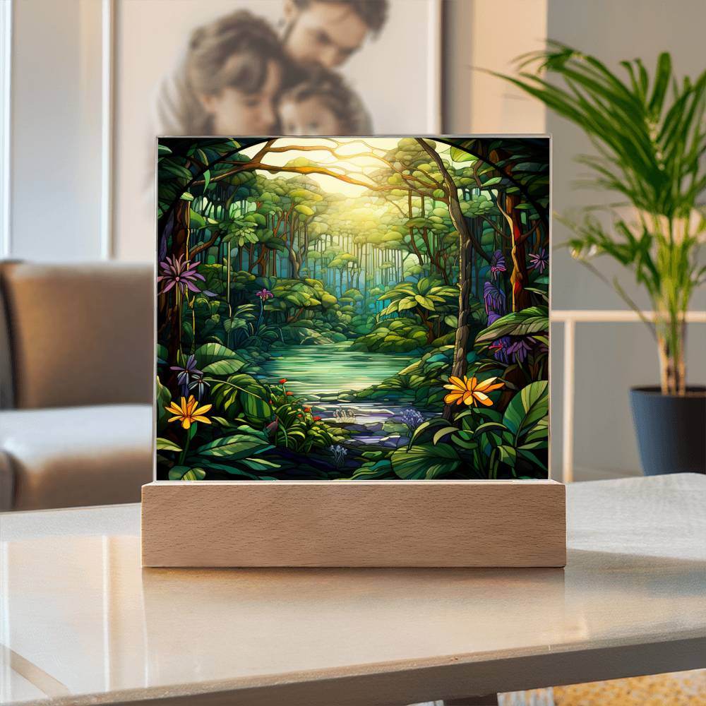 Tropical Rainforest Stained Glass Sublimation Square Acrylic Plaque