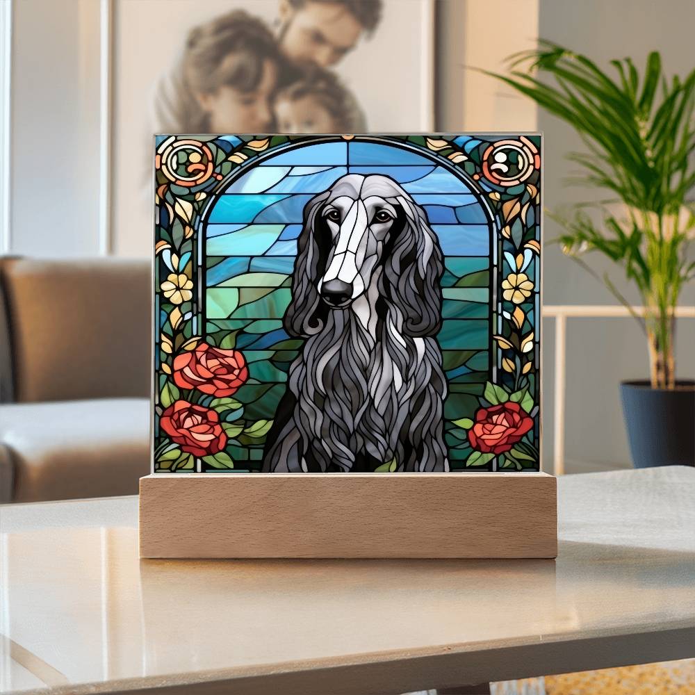 Grey Afghan Hound Dog Acrylic  Square Plaque, Pet Memorial