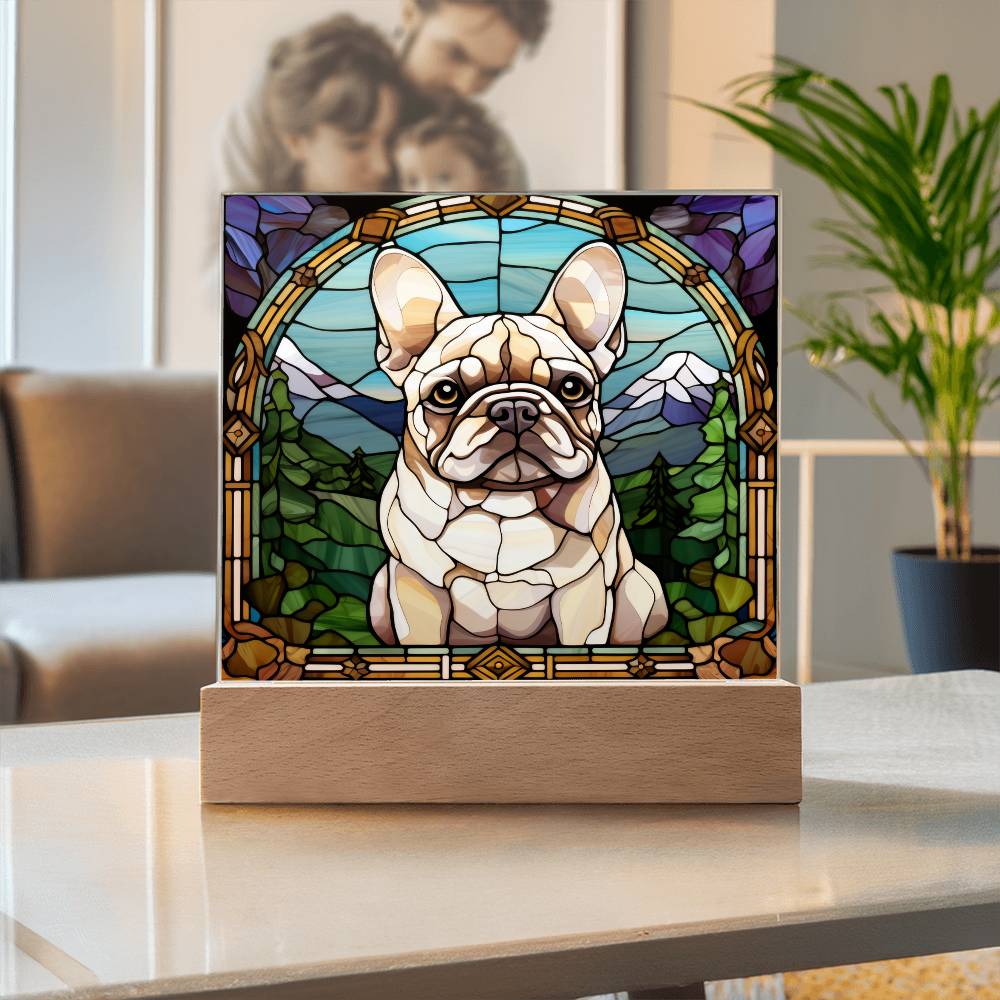 White French Bulldog (1) Dog Acrylic  Square Plaque, Pet Memorial