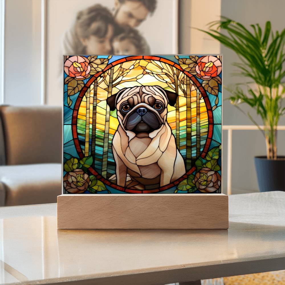 Pug Dog Acrylic  Square Plaque, Pet Memorial