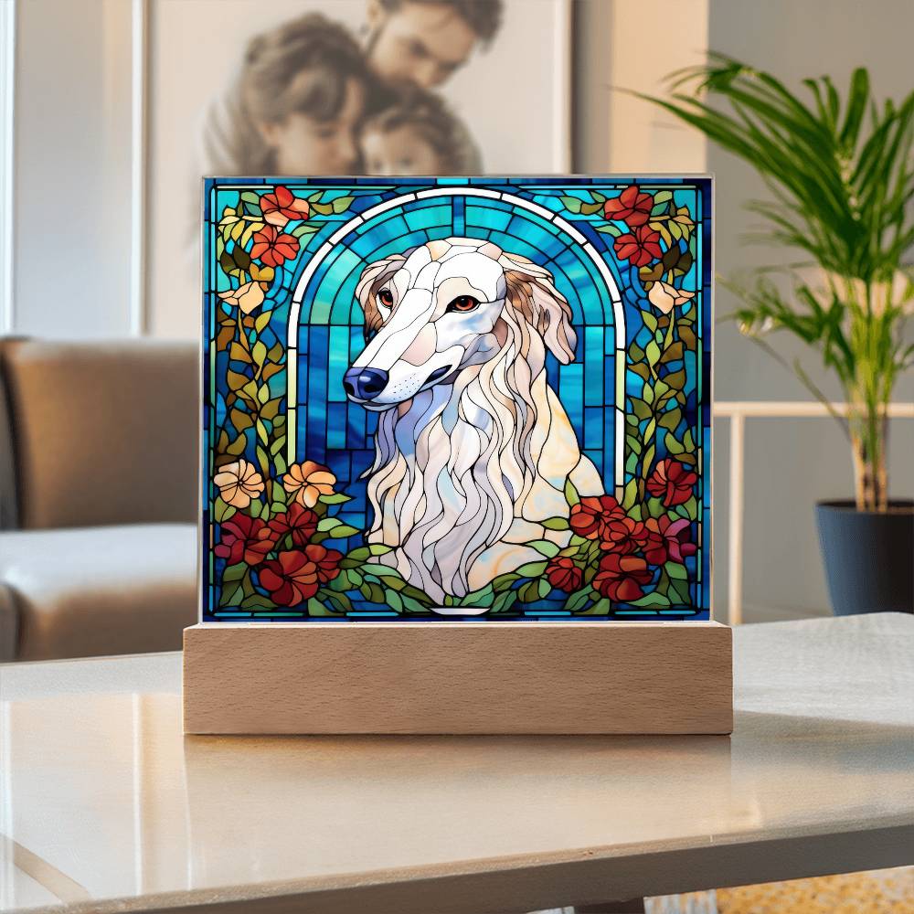 White Borzoi Dog Acrylic  Square Plaque, Pet Memorial