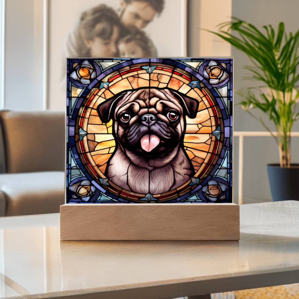 Pug2 Dog Acrylic  Square Plaque, Pet Memorial