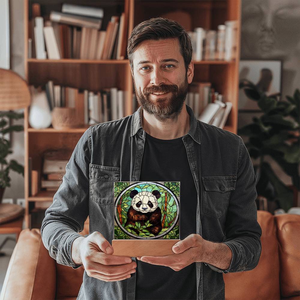 Panda Bear Stained Glass Sublimation Square Acrylic Plaque