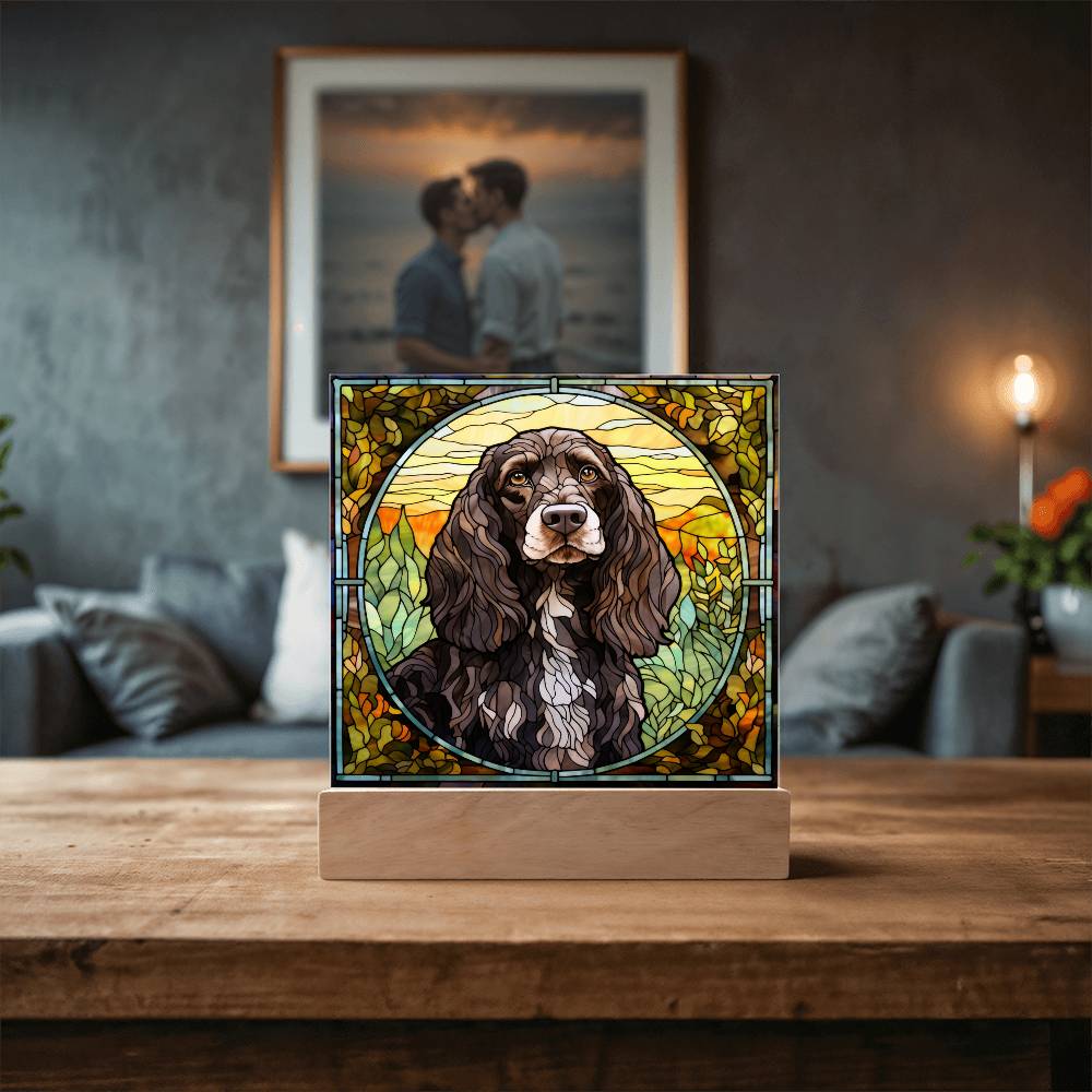 Grey English Cocker Spaniel Dog Acrylic  Square Plaque, Pet Memorial