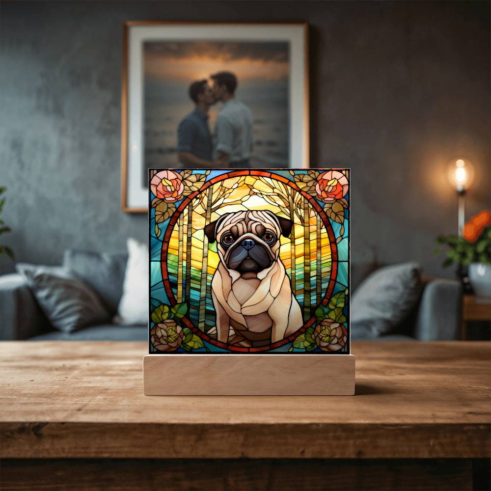 Pug Dog Acrylic  Square Plaque, Pet Memorial