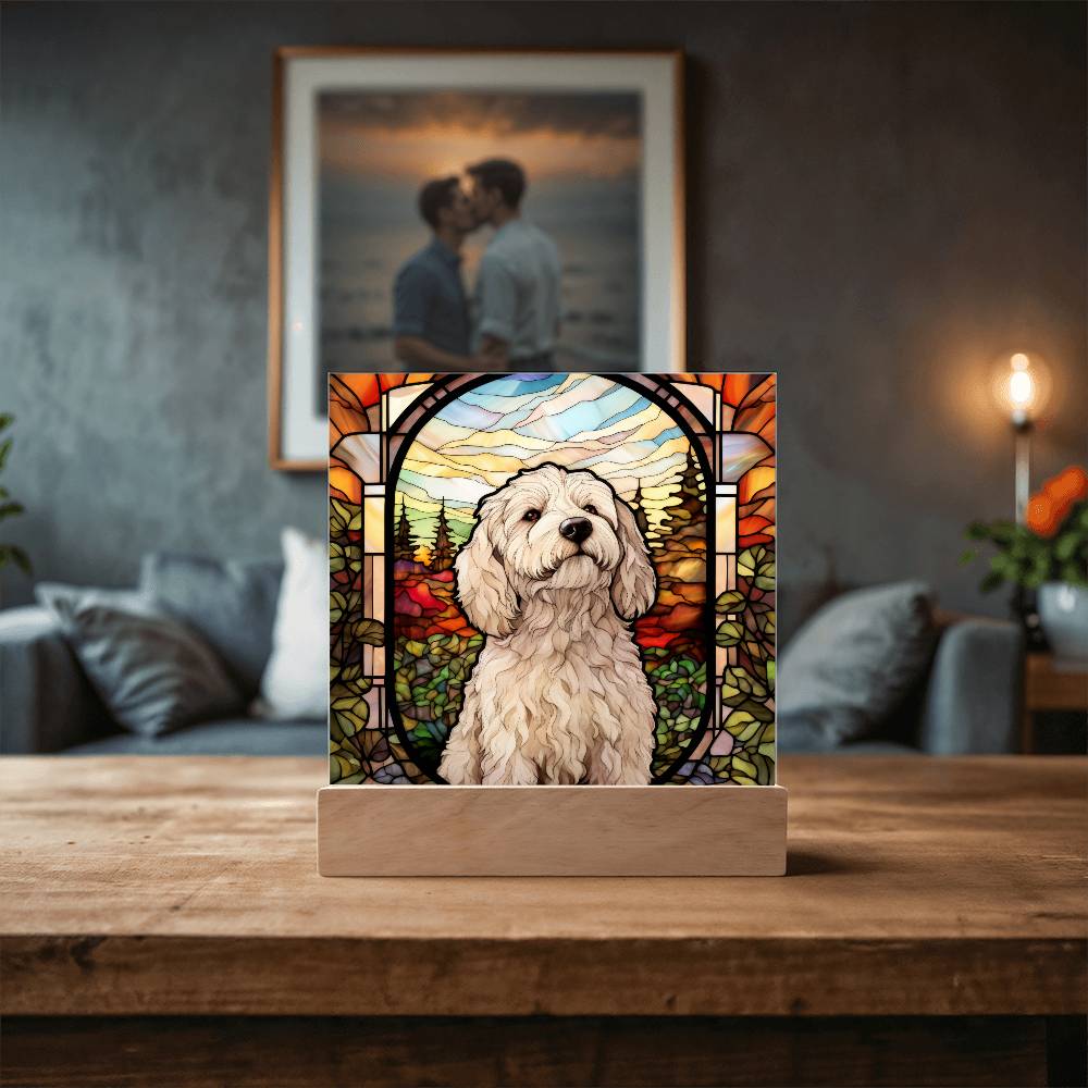 White Labradoodle Dog Acrylic  Square Plaque, Pet Memorial