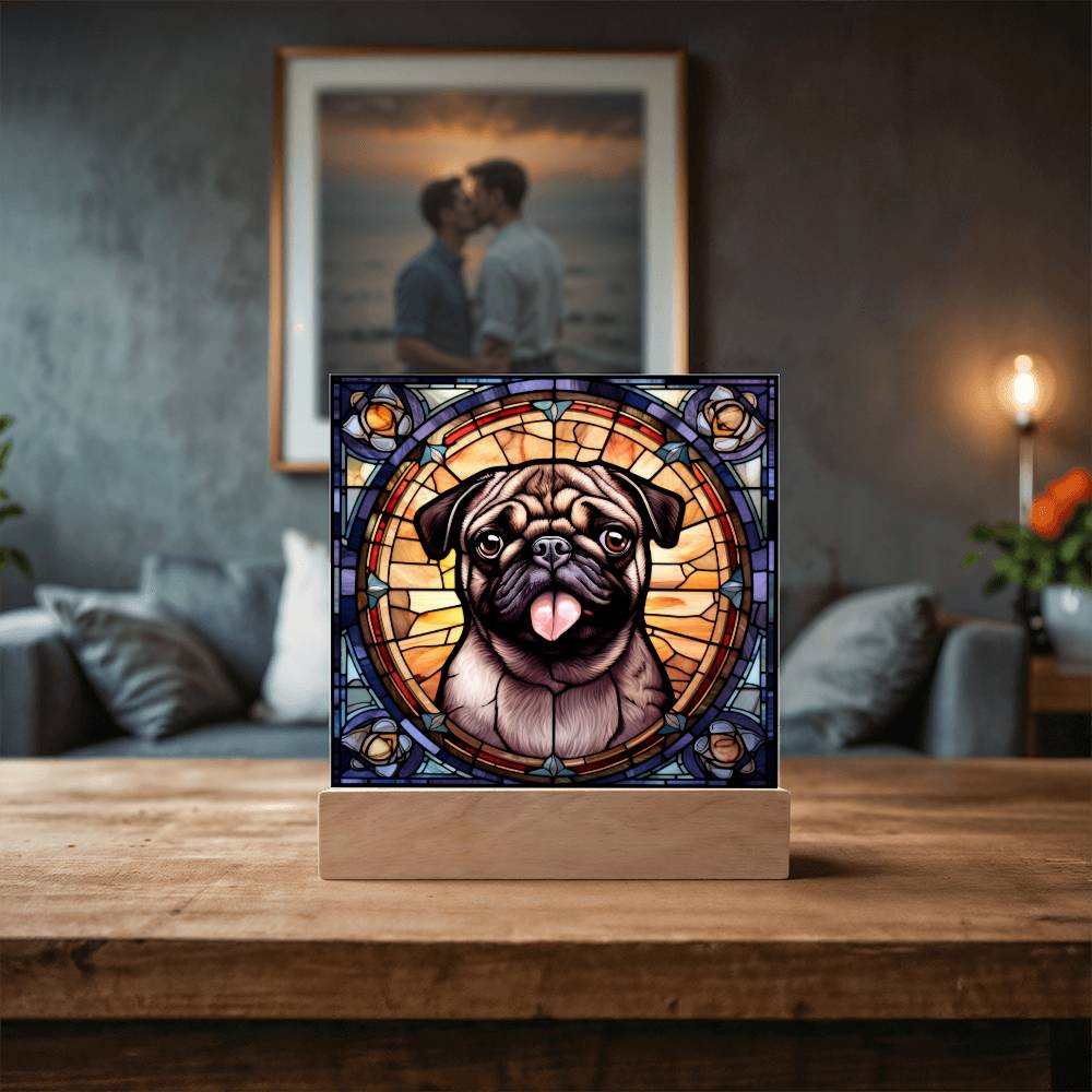 Pug2 Dog Acrylic  Square Plaque, Pet Memorial