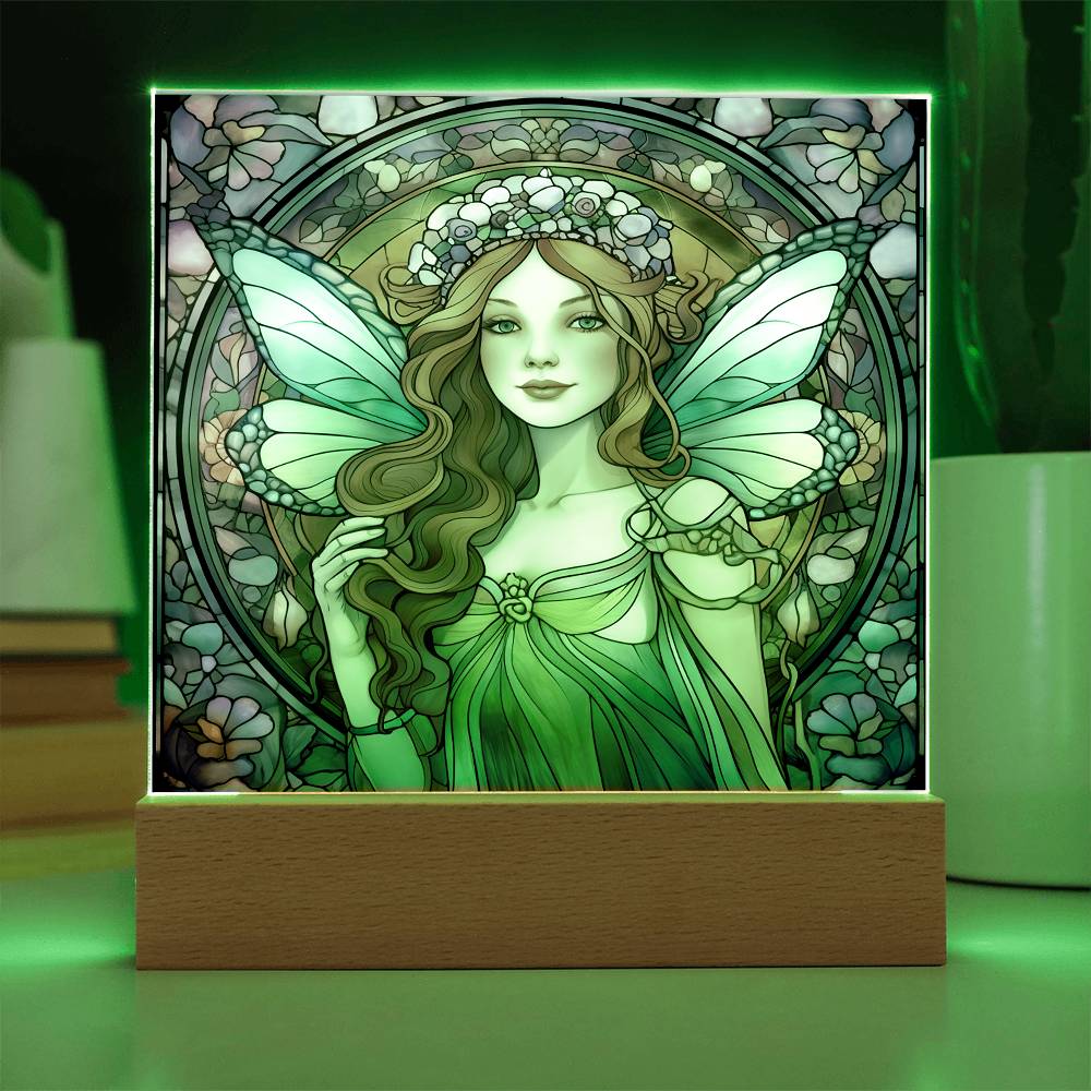 Fairy Sublimation Stained Glass Square Acrylic Plaque