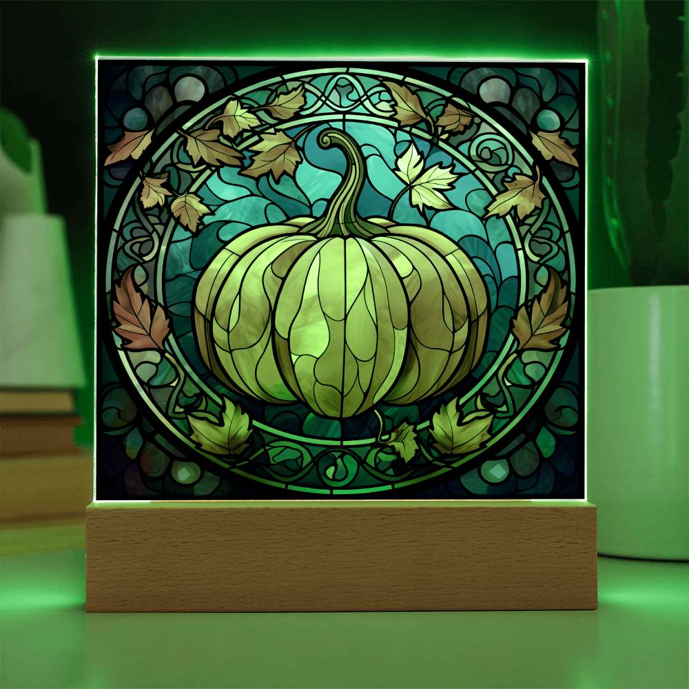 Fall Pumpkin Faux Stained Glass Square Acrylic Plaque