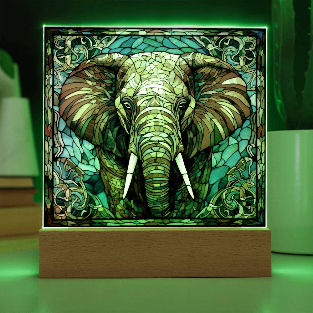 Elephant Sublimation Stained Glass Square Acrylic Plaque