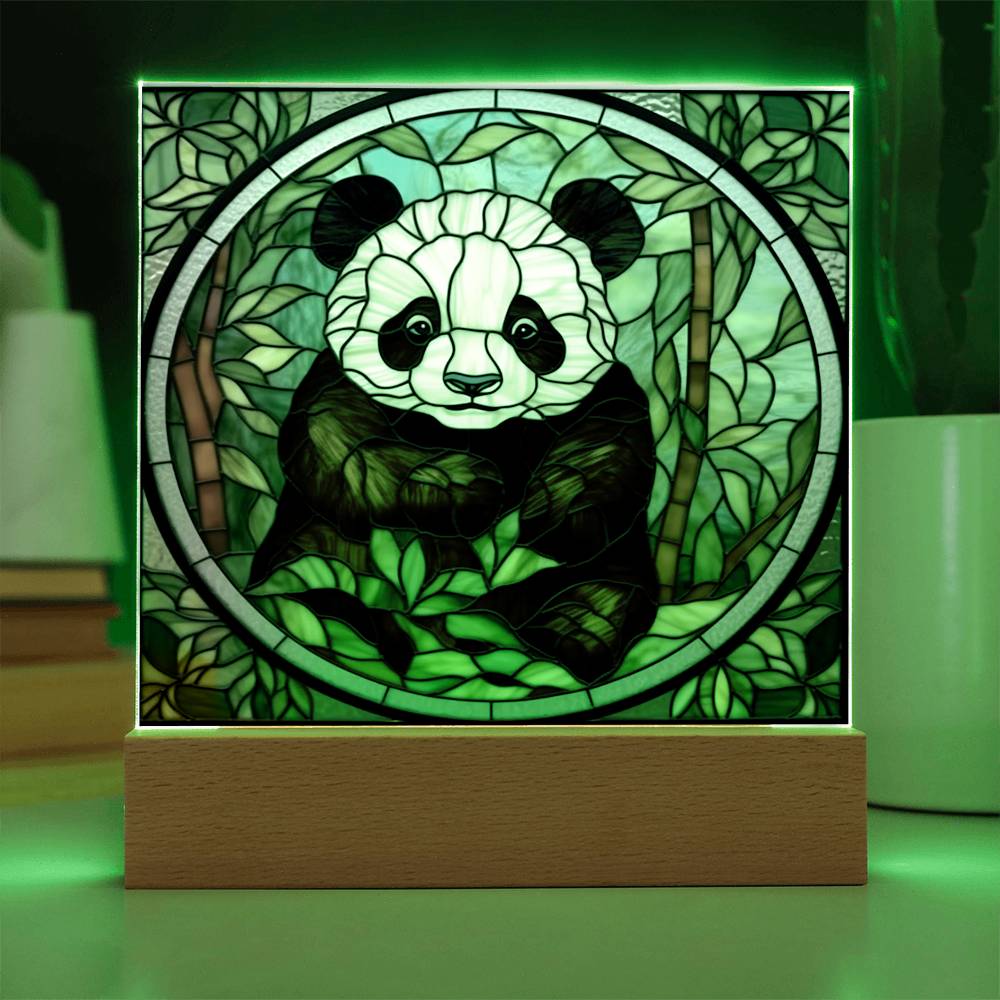 Panda Bear Stained Glass Sublimation Square Acrylic Plaque