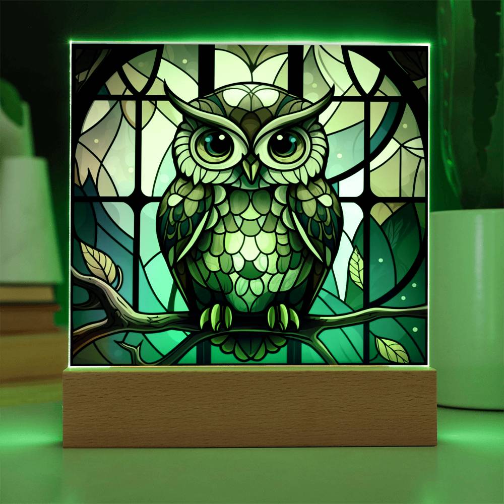 Owl Faux Stained Glass Square Acrylic Plaque