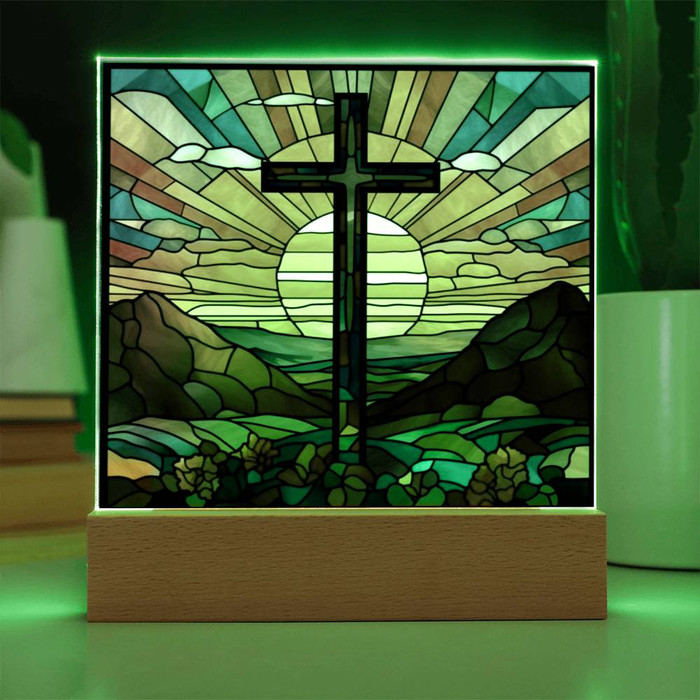 Stained Glass Cross Square Acrylic Plaque