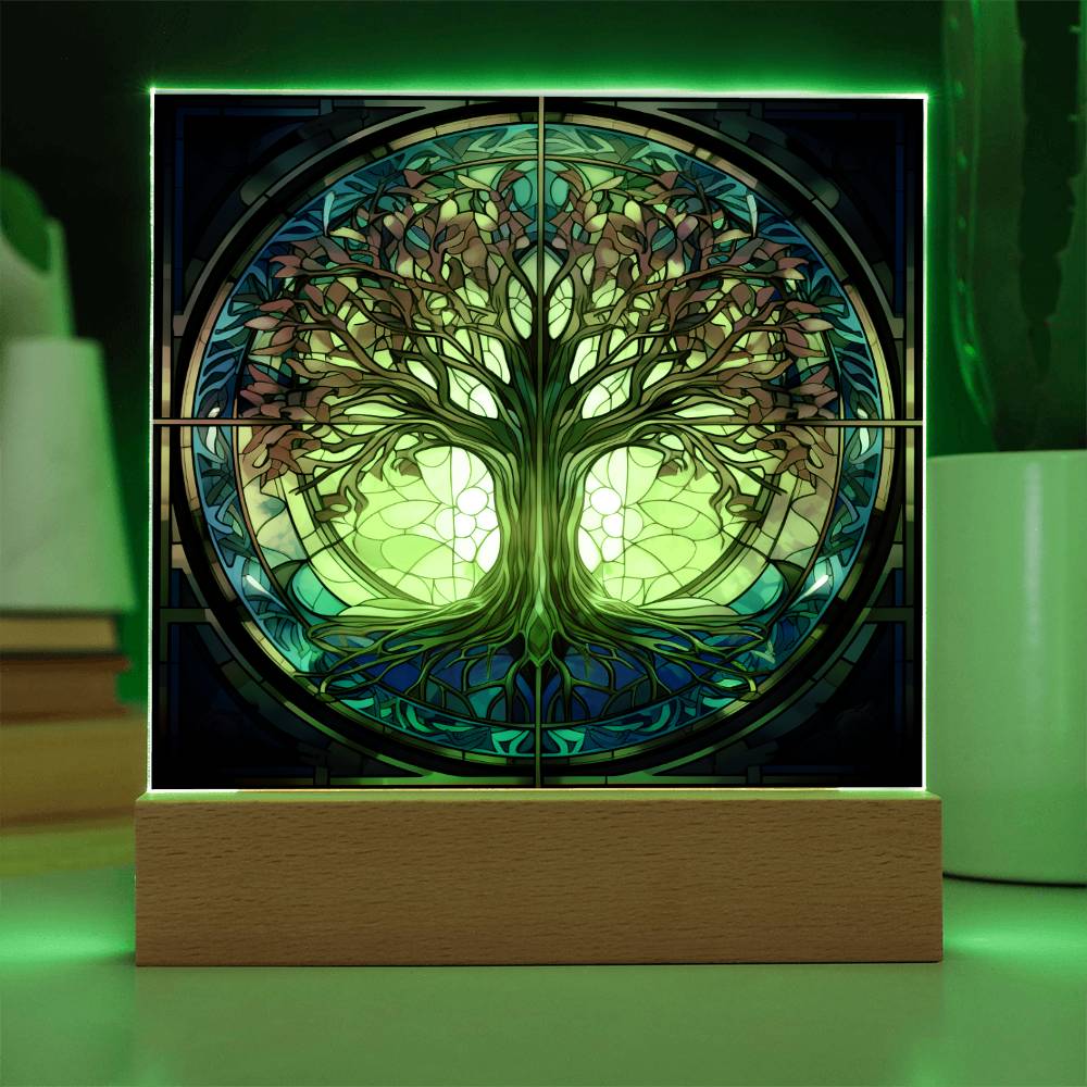 Tree of Life Stained Glass Sublimation Square Acrylic Plaque