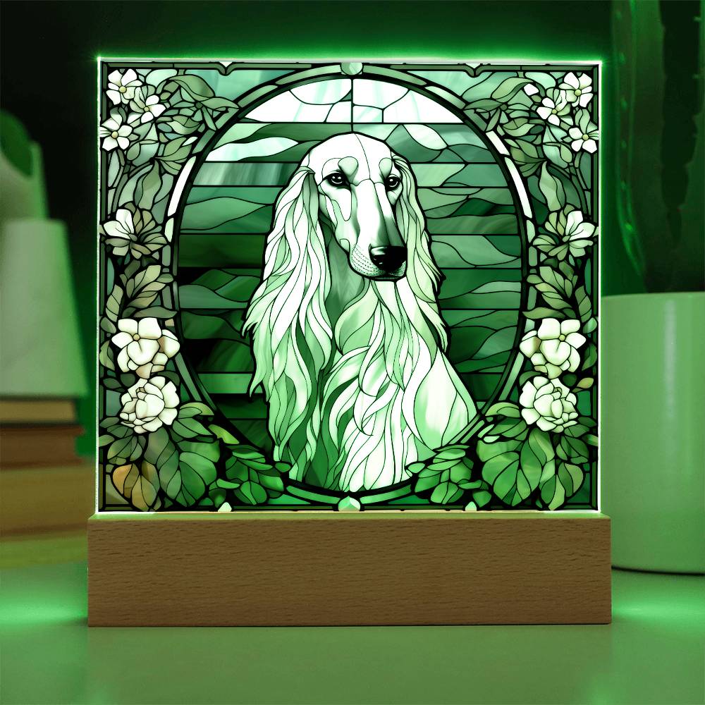 White Afghan Hound Dog Acrylic  Square Plaque, Pet Memorial