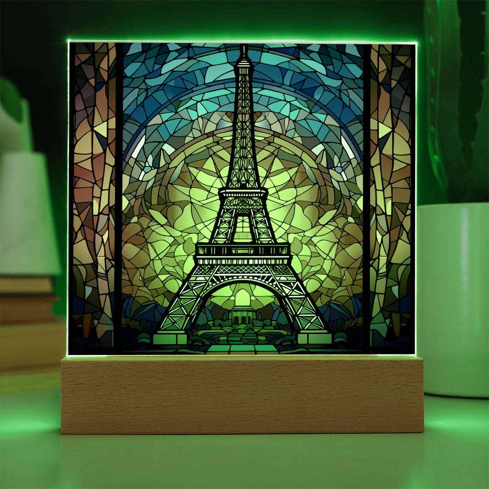 Eiffel Tower Faux Stained Glass Square Acrylic Plaque