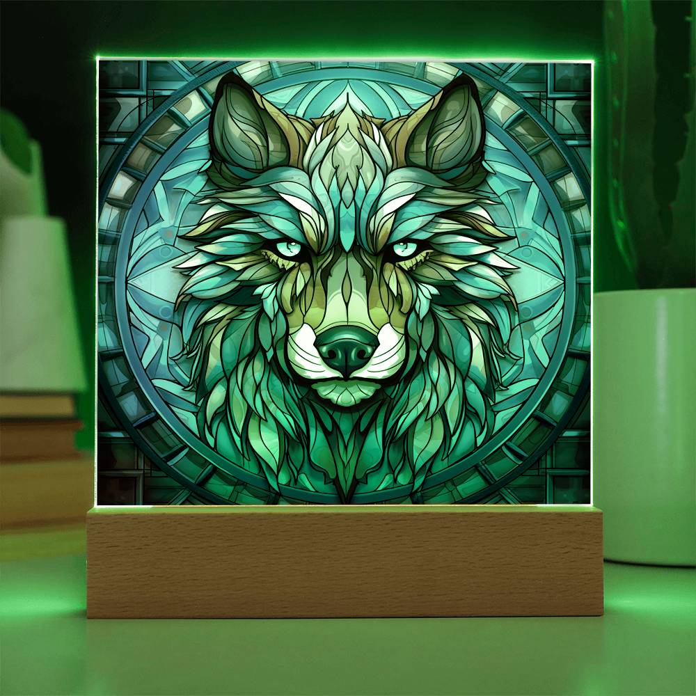 Wolf Sublimation Stained Glass Square Acrylic Plaque