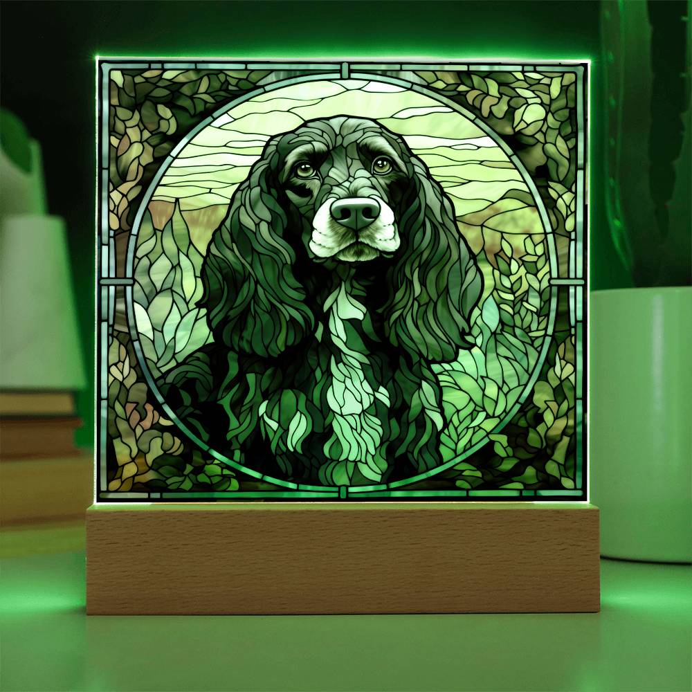 Grey English Cocker Spaniel Dog Acrylic  Square Plaque, Pet Memorial