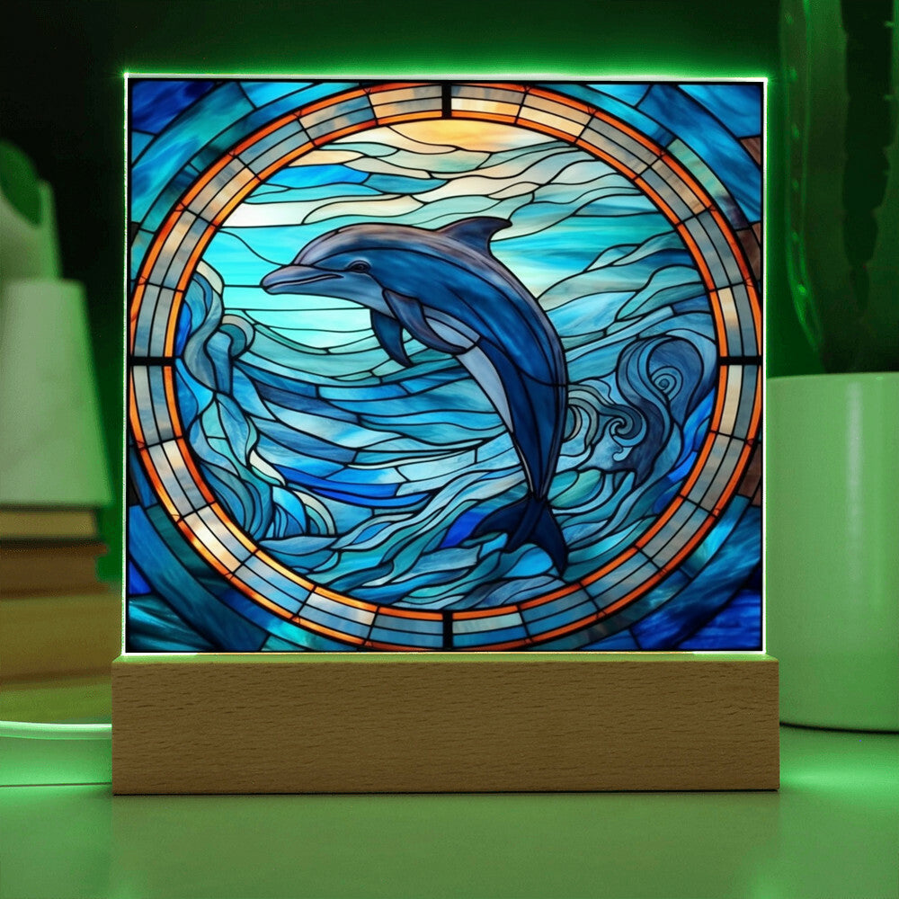 Dolphin Sublimation Stained Glass Square Acrylic Plaque