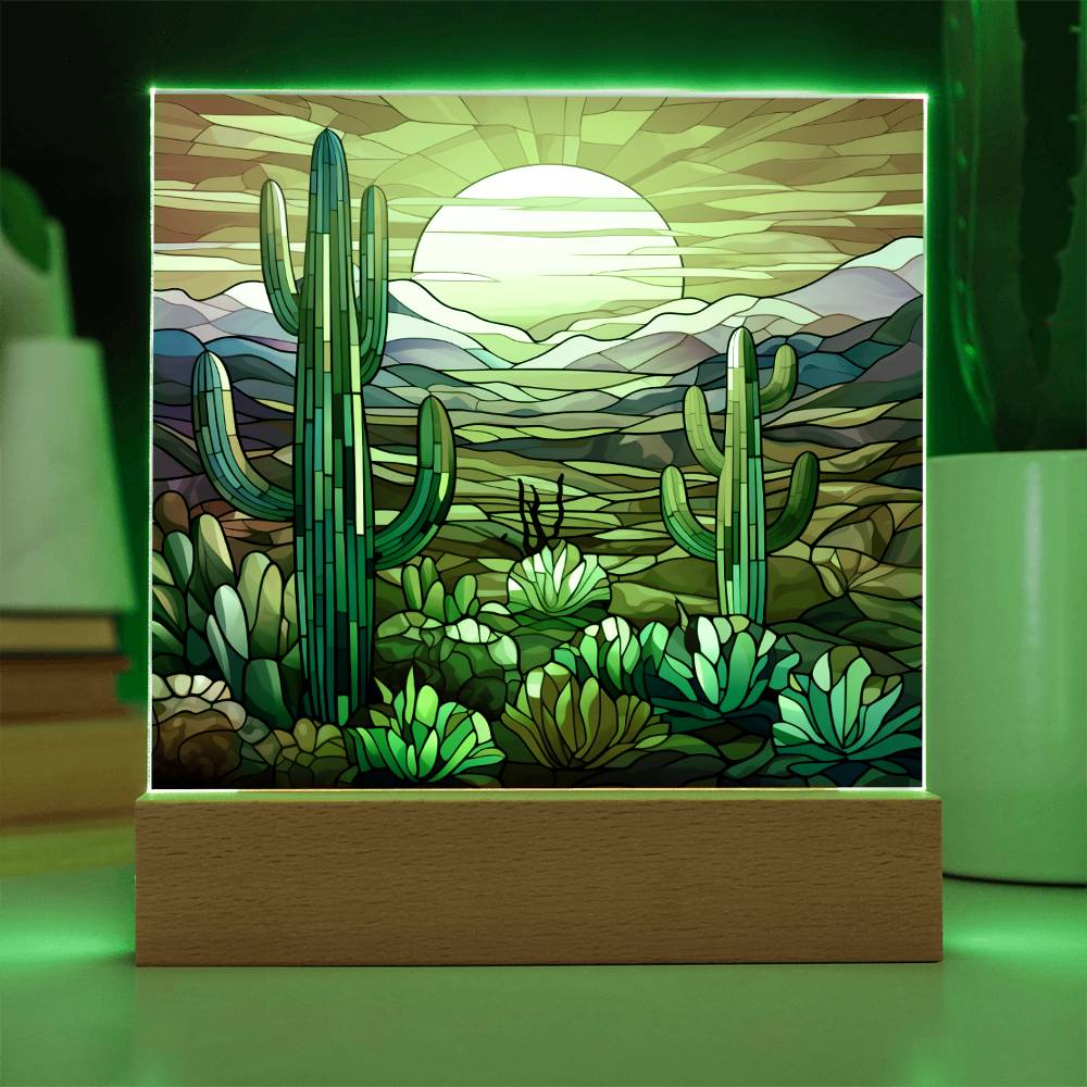 Desert Faux Stained Glass Square Acrylic Plaque