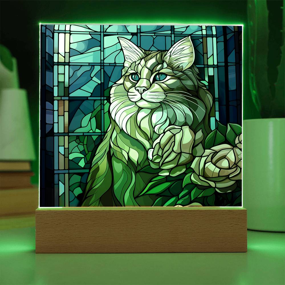 Cat Sublimation Stained Glass Square Acrylic Plaque