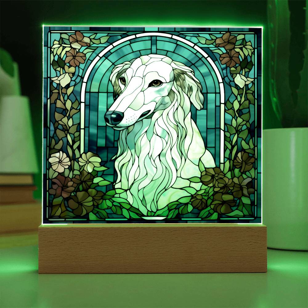 White Borzoi Dog Acrylic  Square Plaque, Pet Memorial