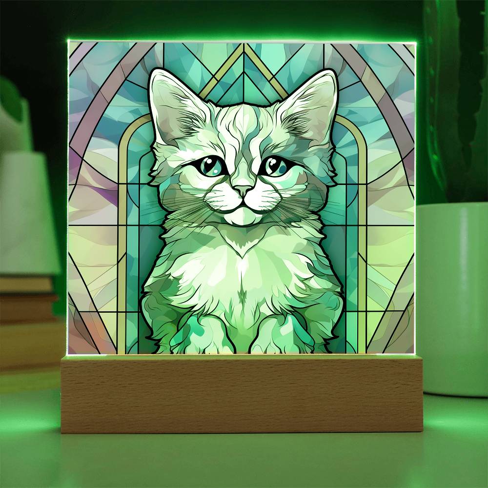 Kitty Cat Sublimation Stained Glass Square Acrylic Plaque