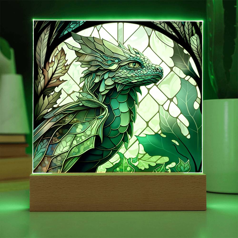 Dragon Faux Stained Glass Square Acrylic Plaque