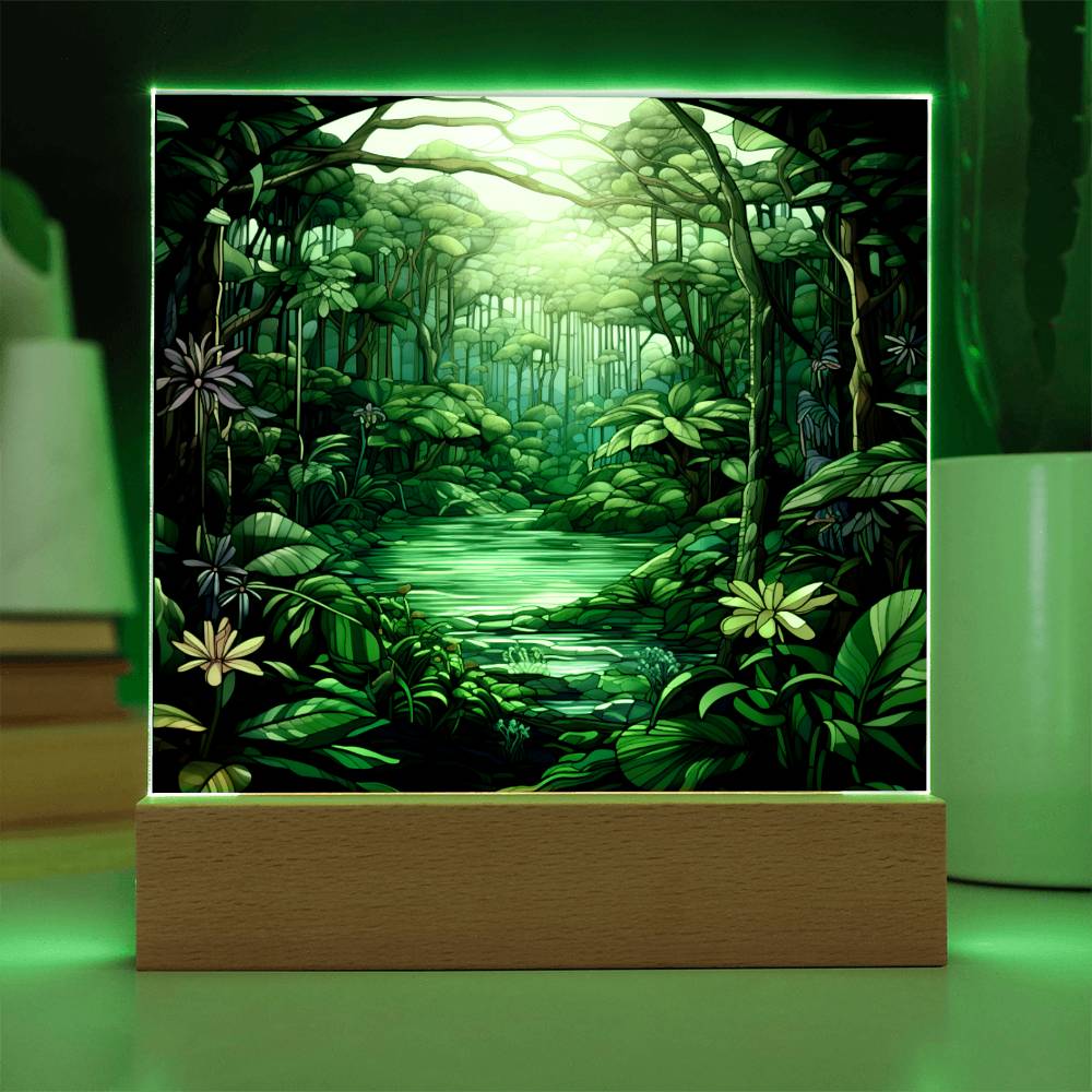 Tropical Rainforest Stained Glass Sublimation Square Acrylic Plaque