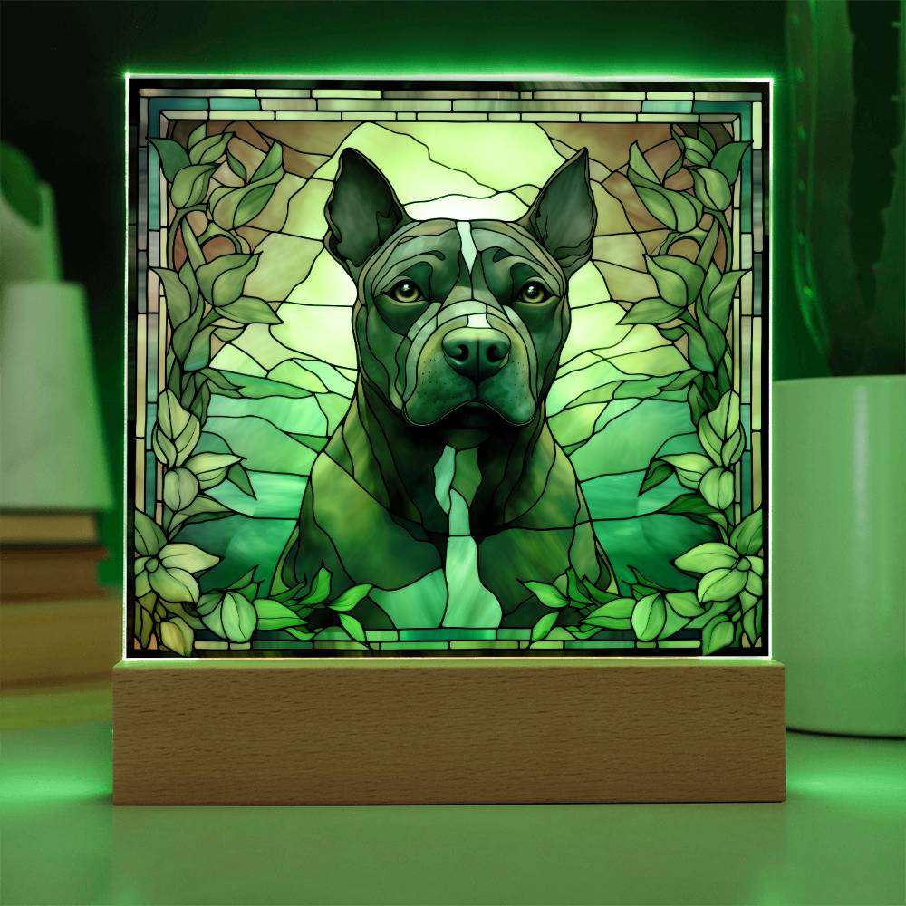 Grey American Pit Bull Terrier Dog Acrylic  Square Plaque, Pet Memorial